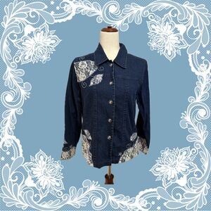 Vintage Choices Denim and Lace Button Down Jacket Size S
